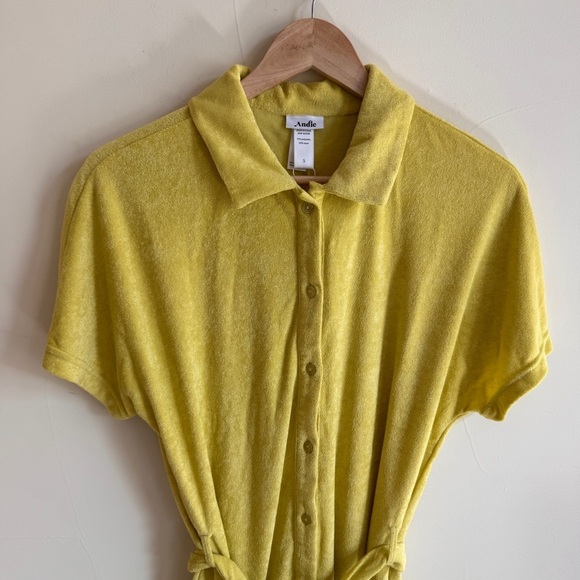 Andie Swim Yellow Short Sleeve Collar Button Up Shorts Romper Womens Size S - Picture 4 of 16